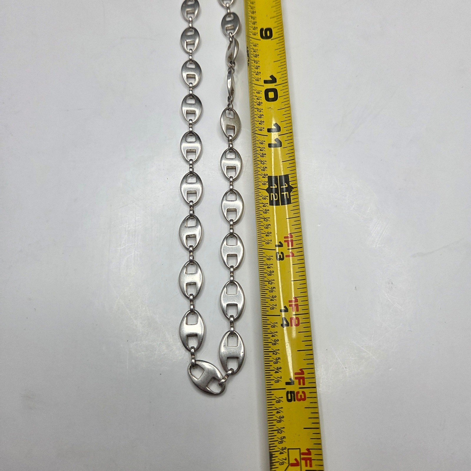 Mariner Anchor Link Chain Necklace 28.5″ Silver Tone Puffed Flat Bold