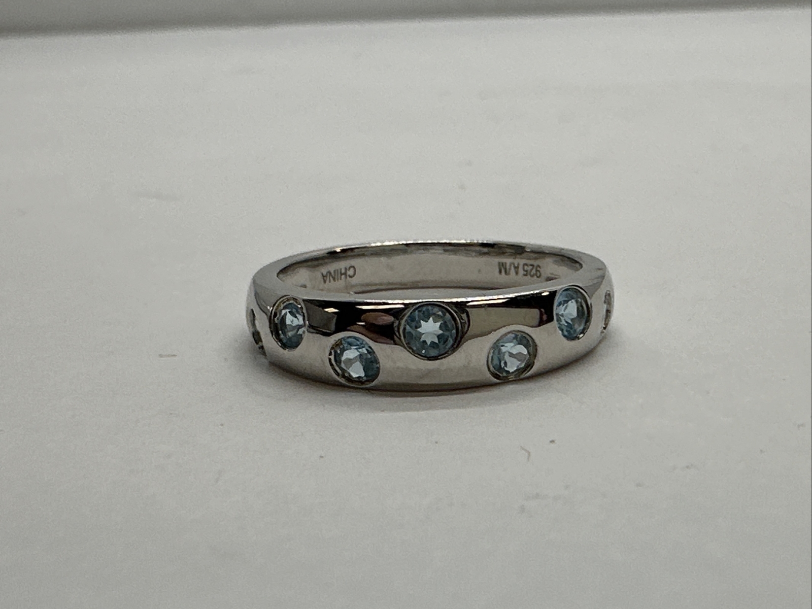 NWOT 925 Sterling Silver Aqua Color Round Constellation Birthstone Ring Sz 8