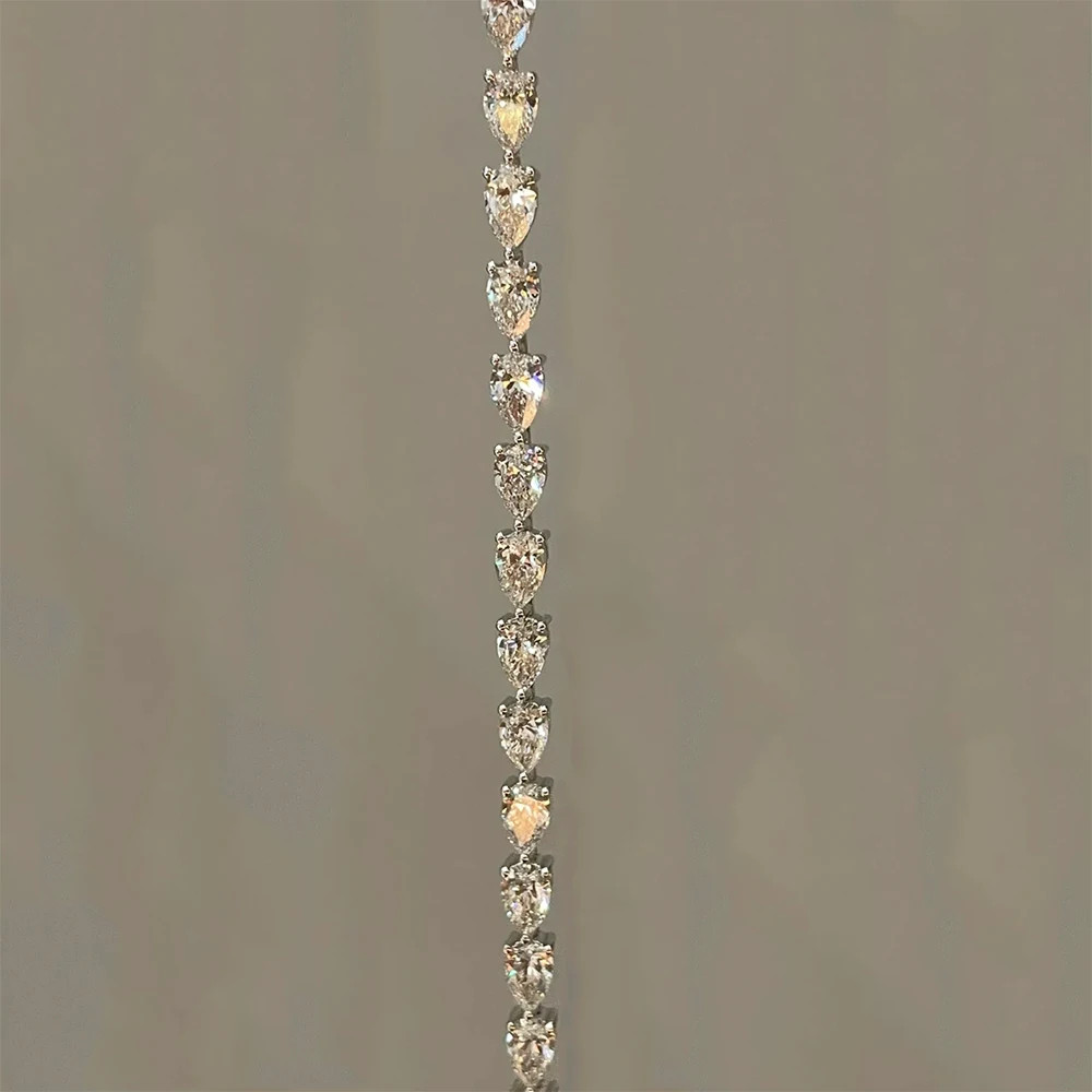 3*5mm Pear Cut All Moissanite Tennis Bracelet S925 Silver Hiphop Party Bracelet