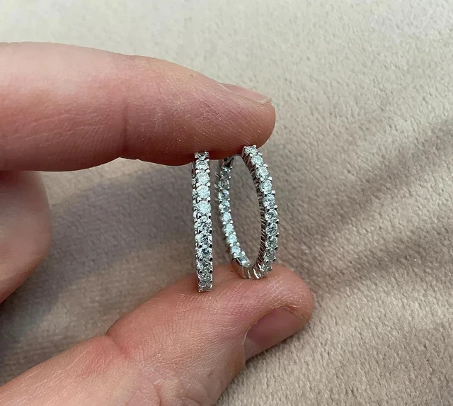 Cluster 2.00Ct Lab Grown Diamond Hugie Hoop Earrings 14K White Gold Plated