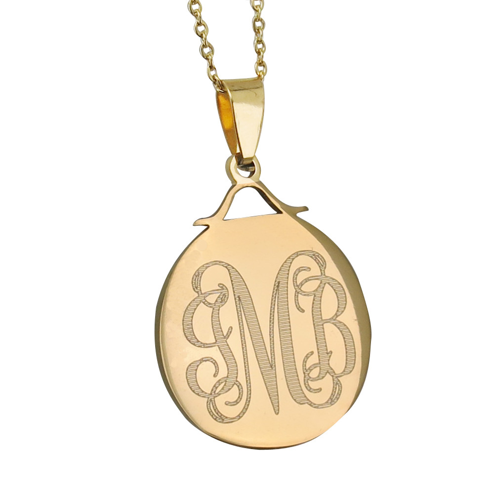Personalized Monogram Disc Necklace Circle Monogram Necklace Engrave
