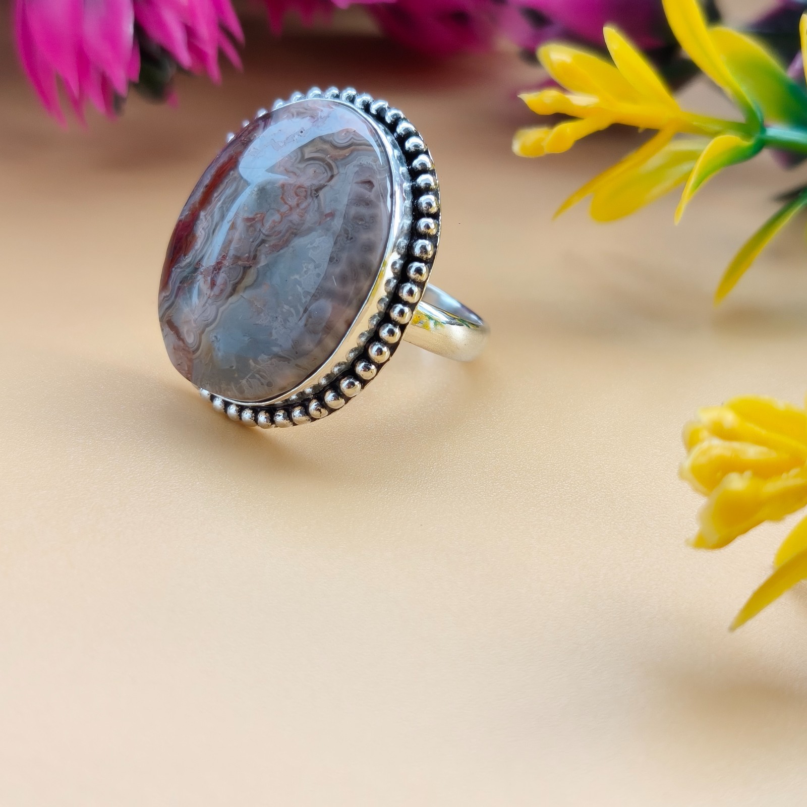 Agate Gemstone 925 Silver Handmade Statement Ring Jewelry