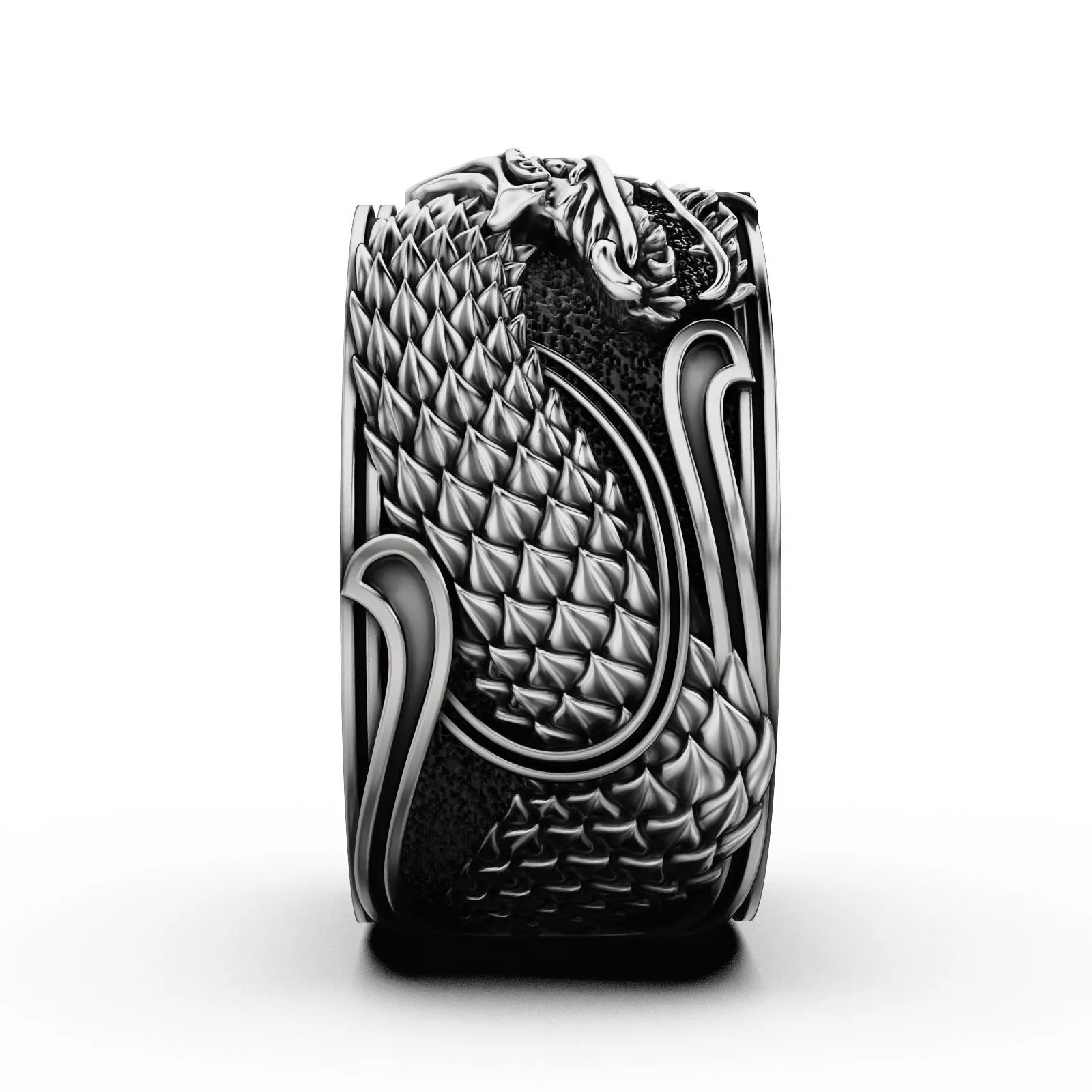 Oxidized Men’s Japanese Dragon Gothic Punk 925 Sterling Silver Statement Rings