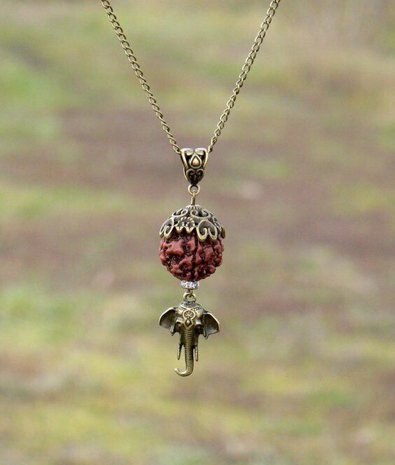 Ganesha necklace HANDMADE 5 Mukhi Rudraksha pendant Hindu jewelry Success symbol