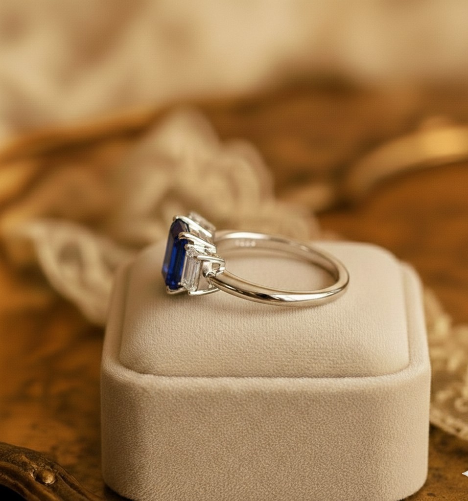 3.51 Ct Emerald Cut Natural Sapphire Diamond Wedding Ring 14K Solid Yellow Gold
