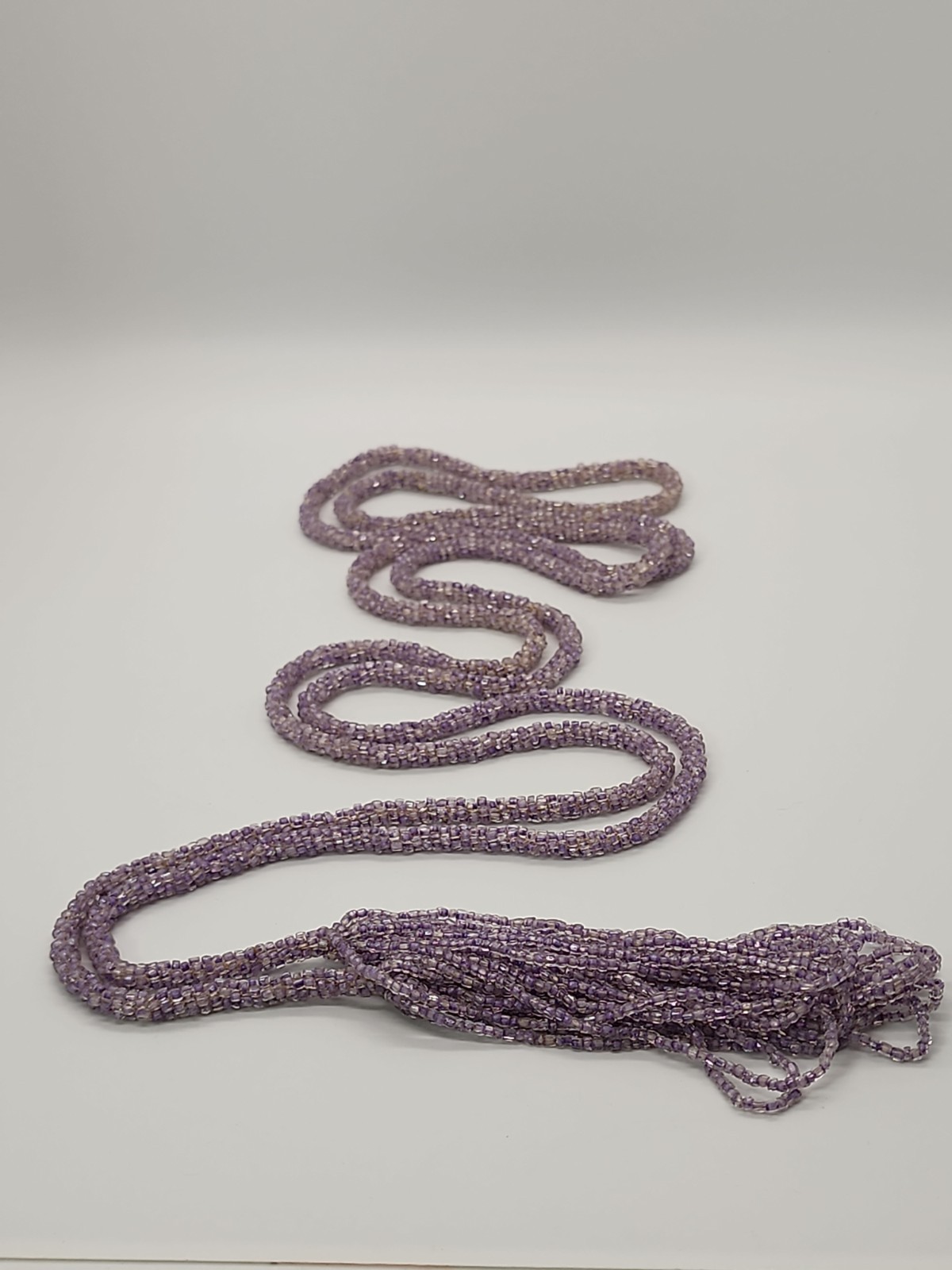 Antique Art Deco Lariat/Sautoir Necklace Micro Lavender Beaded Crochet w/ Tassel