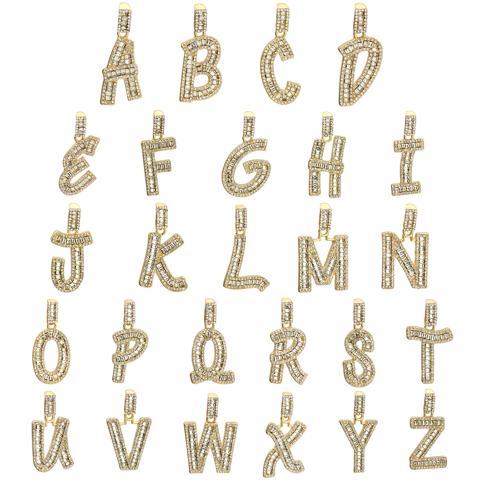 Initial Alphabet Letter Gold Plated Cut Pendant Cubic-Zirconia 24″ Rope Chain