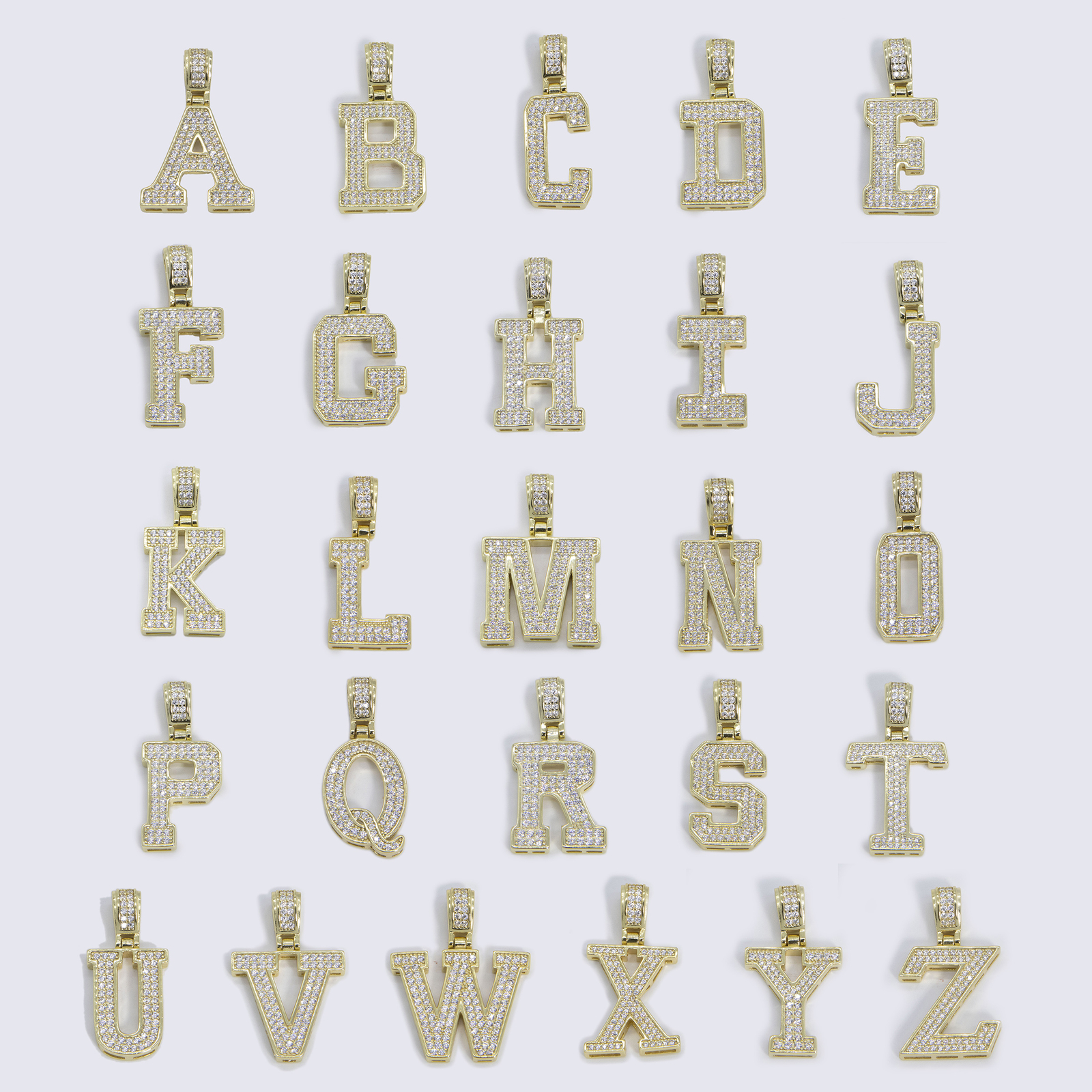 1 1/4″ CZ Block Letters Initial Pendant Yellow White Sterling Silver