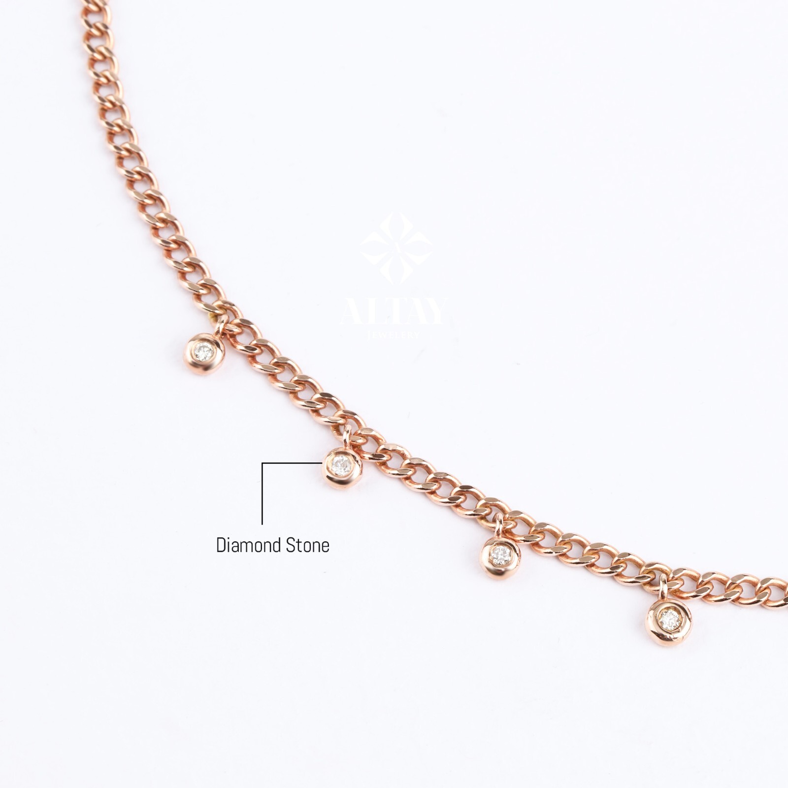 14K Gold Cz Stone Station Necklace, 0.23 ct Bezel Set Cz Stone Choker Necklace