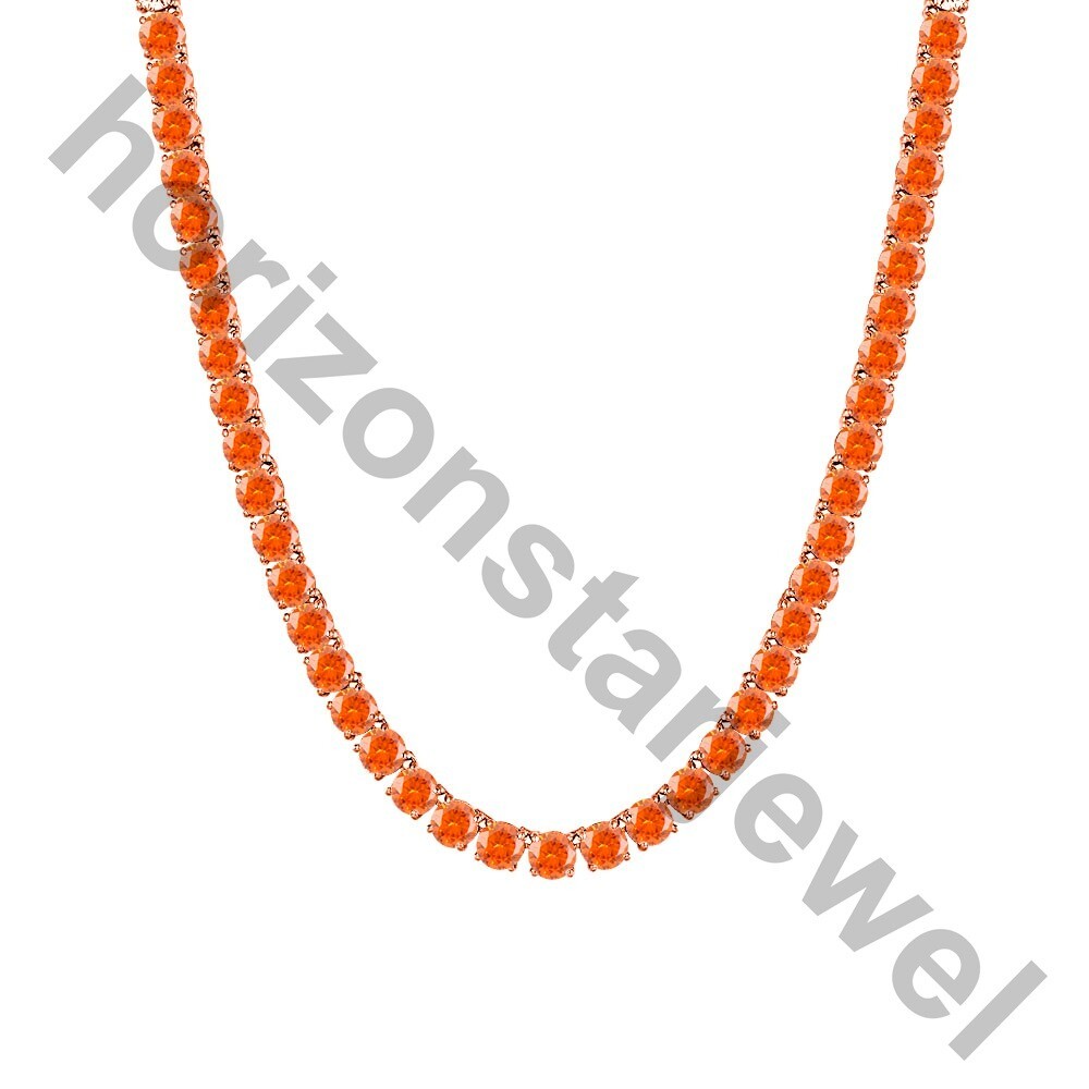 15.44Ct Created Orange Sapphire 14K Rose Gold Plated Wedding 3mm Tennis Necklace