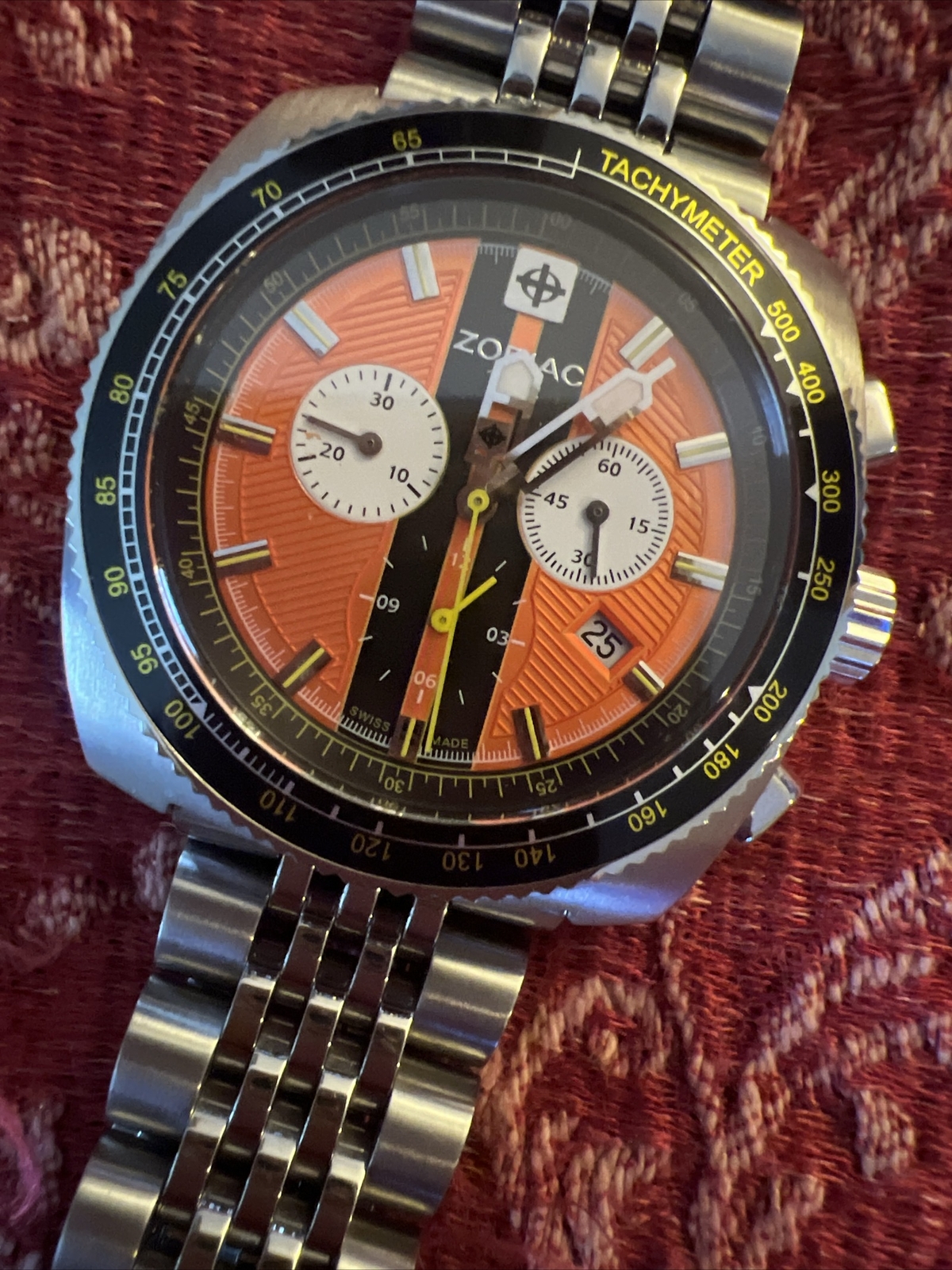 ZODIAC SHELBY CORONOGRAPH V8 ORANGE SWISS WATCH with BOX 🤩 MINTY!