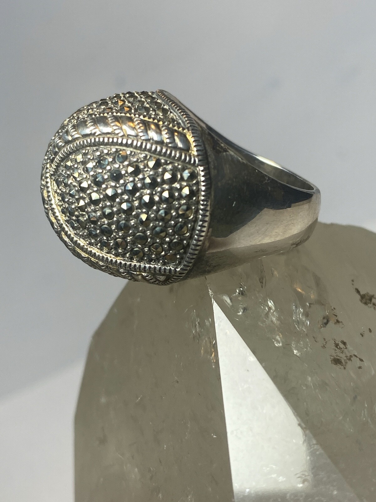 Marcasite ring Dome band wide band sterling silver women