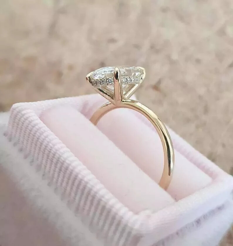 3CT Lab Created Diamond Hidden Engagement Wedding Ring 14K Yellow Gold Filled