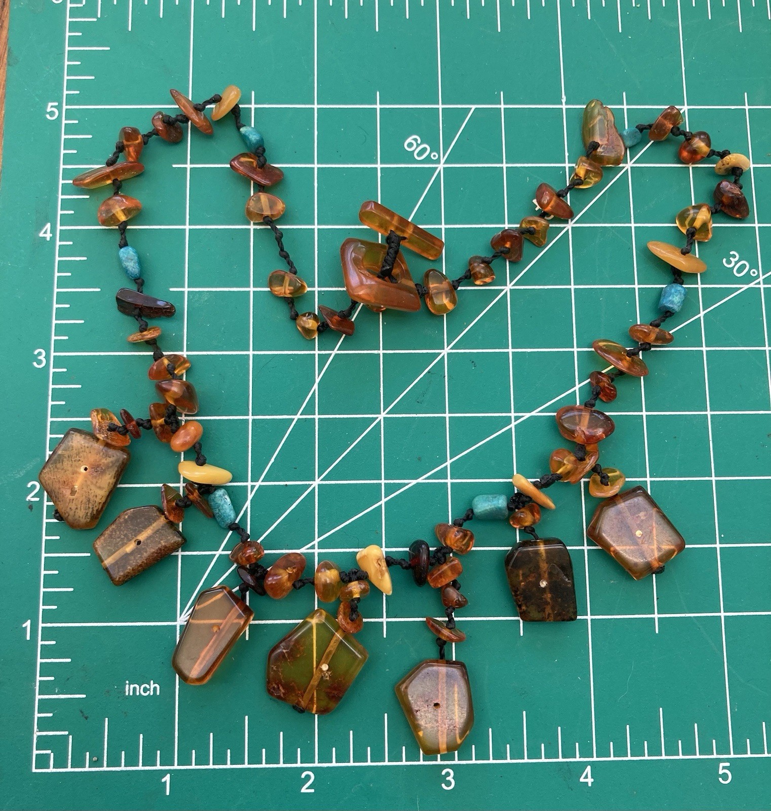 Vintage Necklace Baltic butterscotch amber, turquoise Chips 16.5″ Artisan OOAK