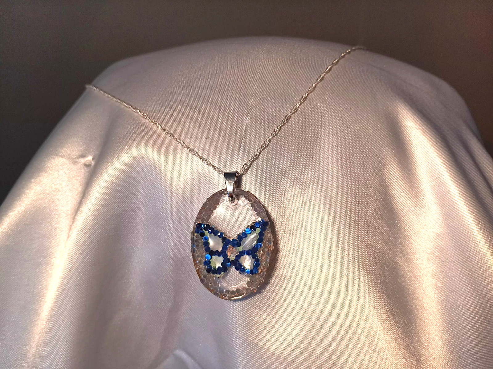 Crystal Butterfly Pendant Necklace, Reversible, Mother of Pearl – Perfect Gift!