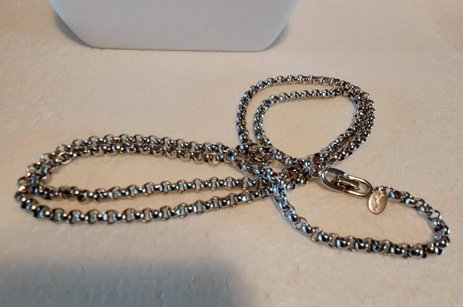 Roget TM Big Links Chain Necklace Silver Tone 36 Inch Classic Simple Vintage