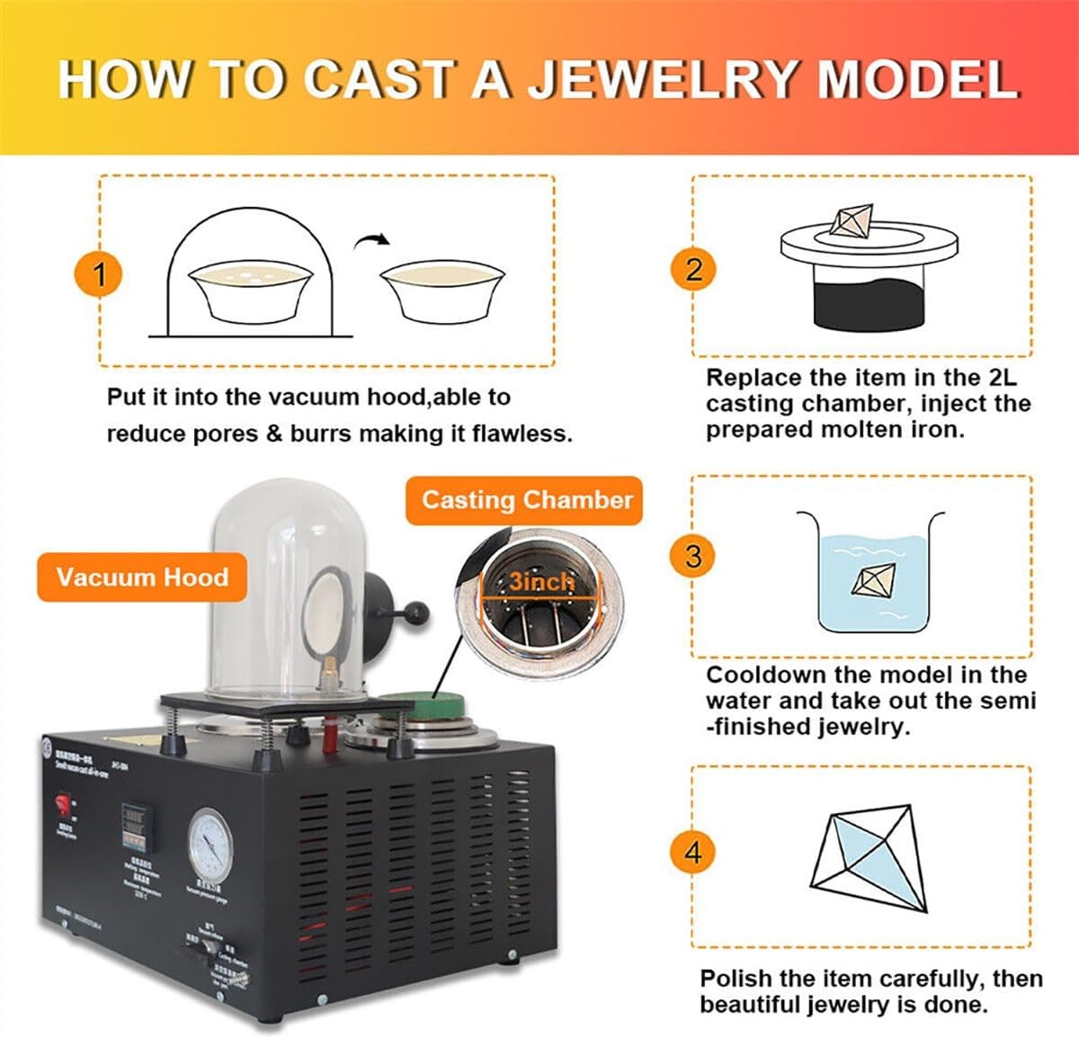 Jewelry Lost Wax Cast 2L Combination Vacuum Investing Casting Investment Machine