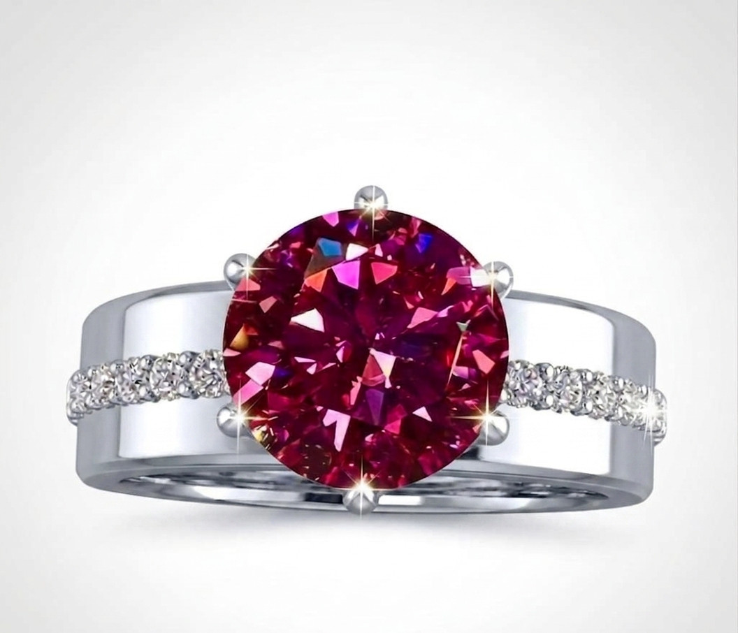 RARE 5.00 Ct Certified Round Cut Red Natural Diamond Ring White Gold Finish
