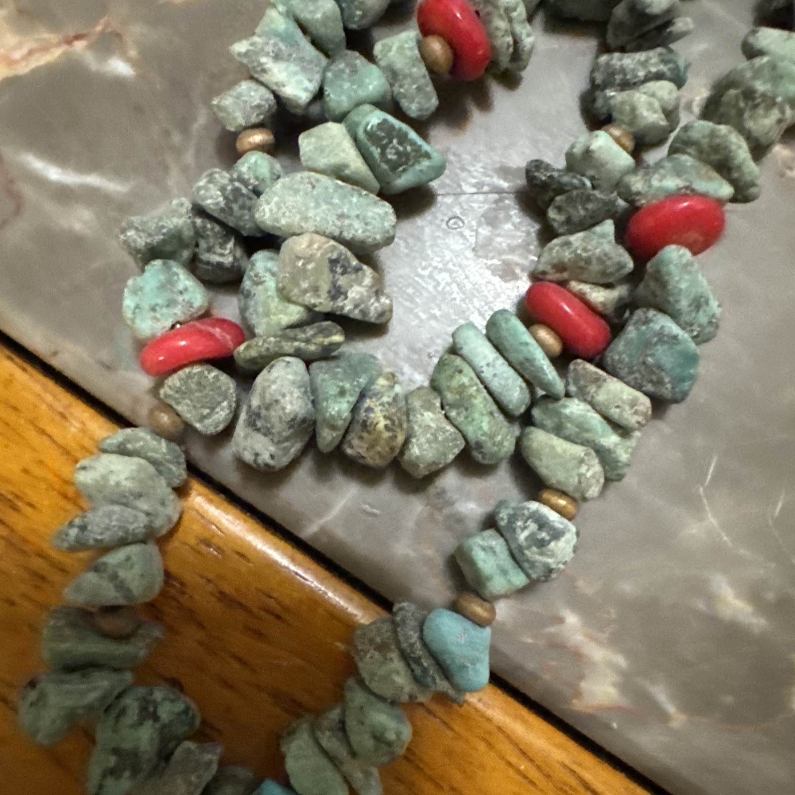 Rustic Turquoise Red Cora Double Stranded Necklace