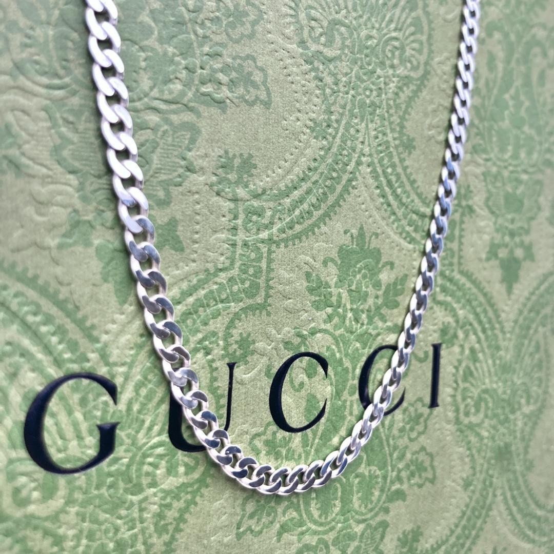 GUCCI Sterling Silver 925 Curb Chain Necklace 45cm 17.7in