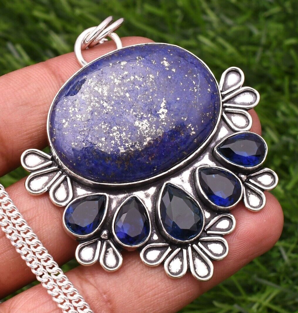Lapis Lazuli 925 Sterling Silver Gemstone Handmade Jewelry Pendant 2.15″