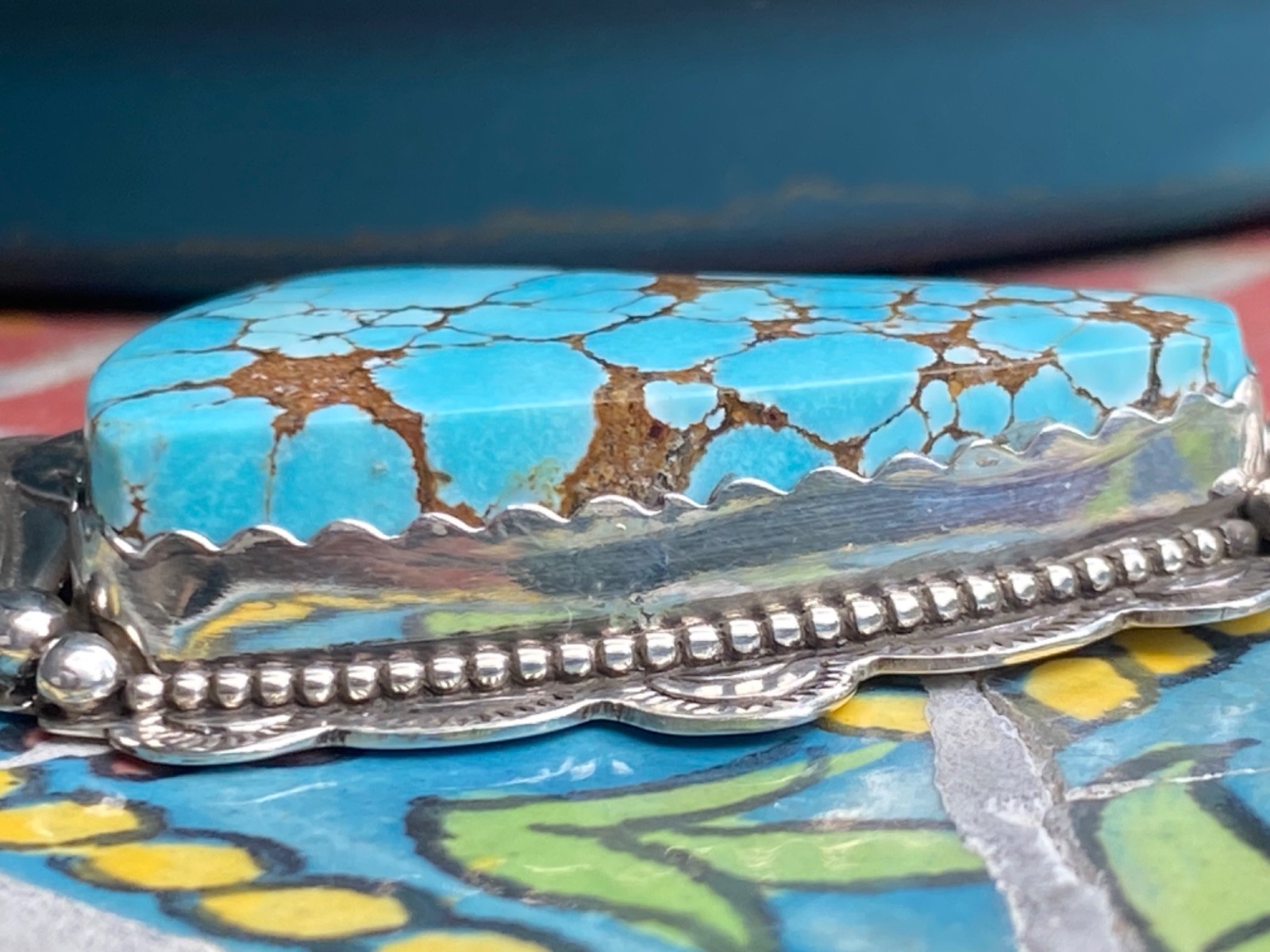 BRAND NEW Appaloosa Turquoise Stamped Floral Pendant 925 Silver