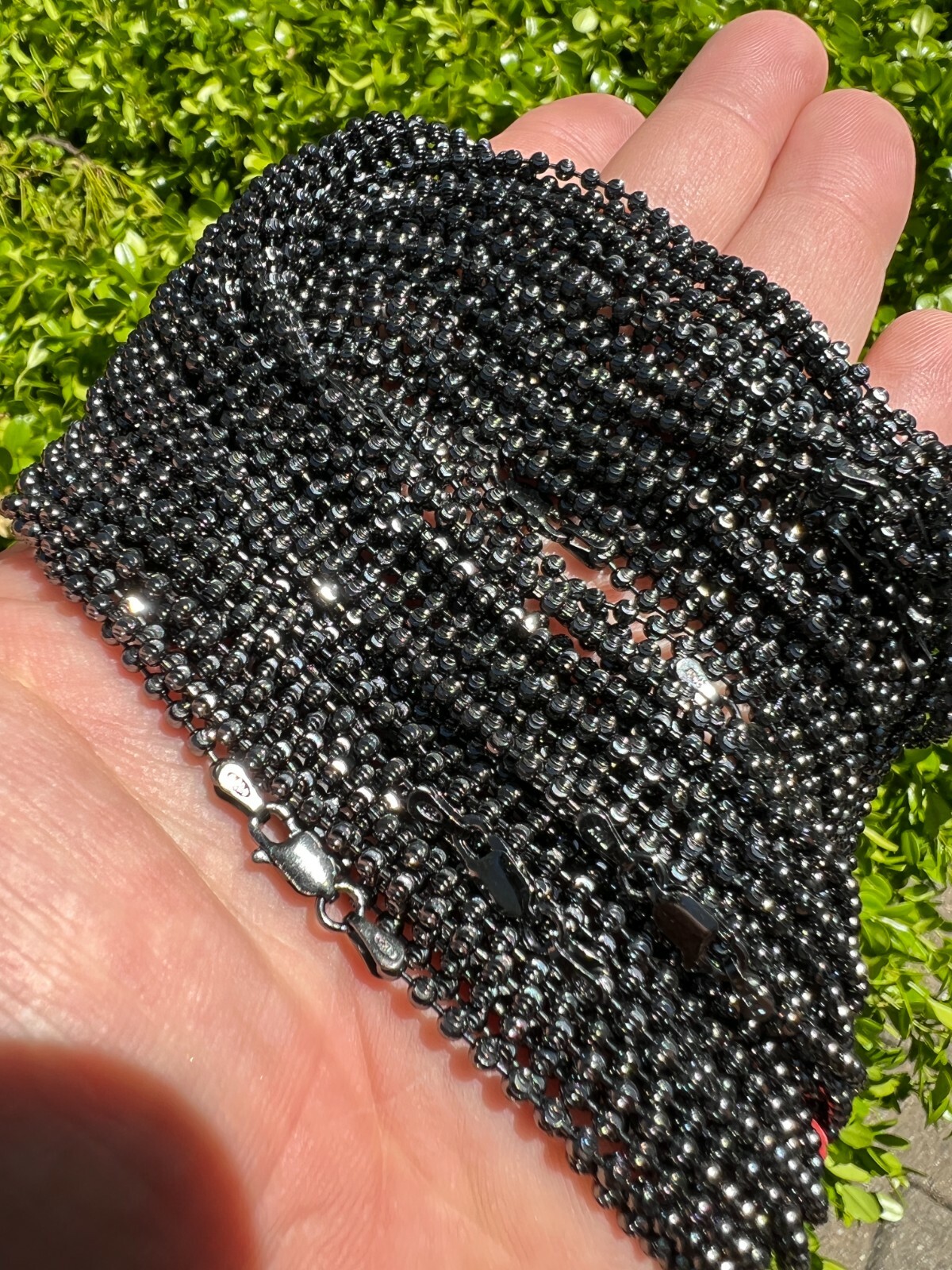 Ball Moon Bead Chain 2.5mm Necklace Black Rhodium Over Real 925 Sterling Silver