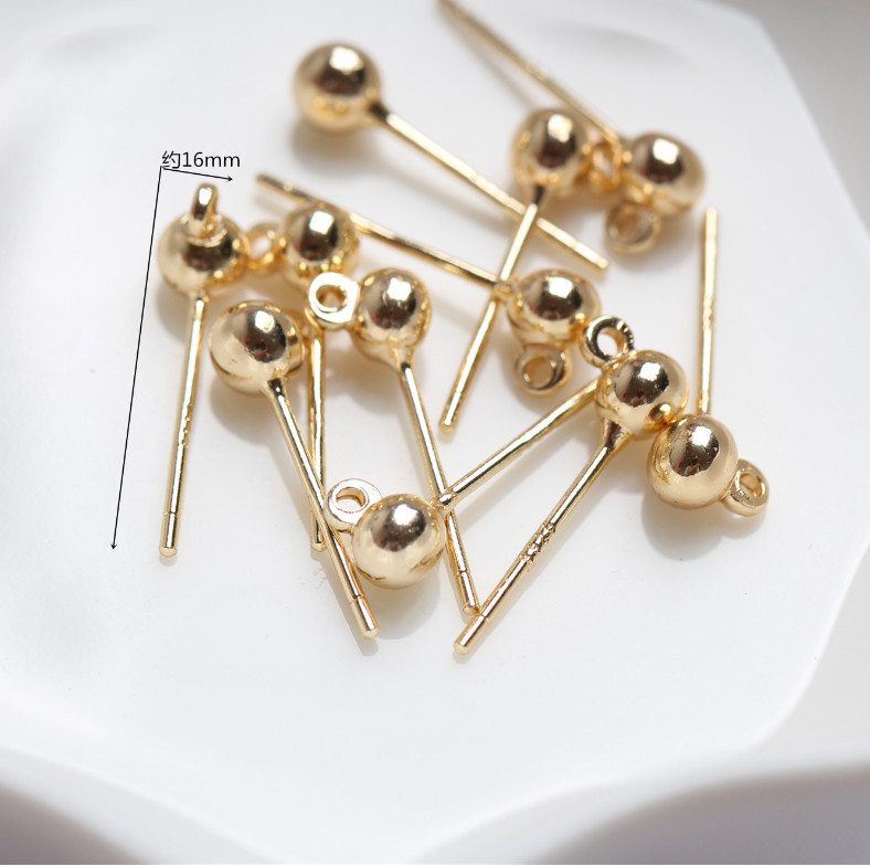 5Pairs Gold filled Earring Post Pin Ball Closed Ring Ear Stud Finding DIY S11