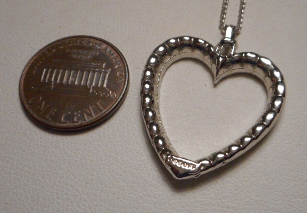 1950s Bogoff Diamante Rhinestone Silver-tone Heart Pendant on 16″ Chain Necklace