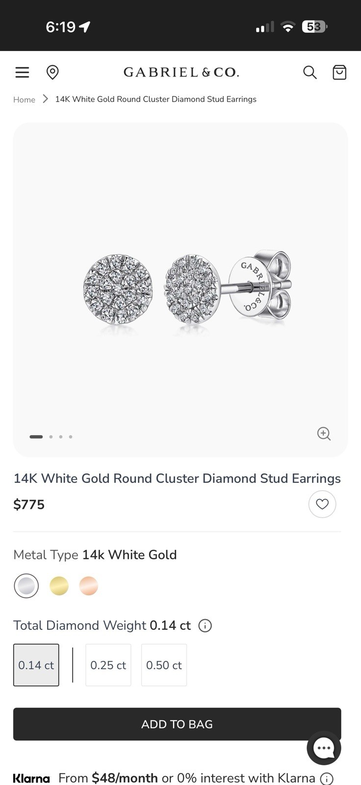 gabriel&co 14K White Gold Round Cluster Diamond Stud Earrings