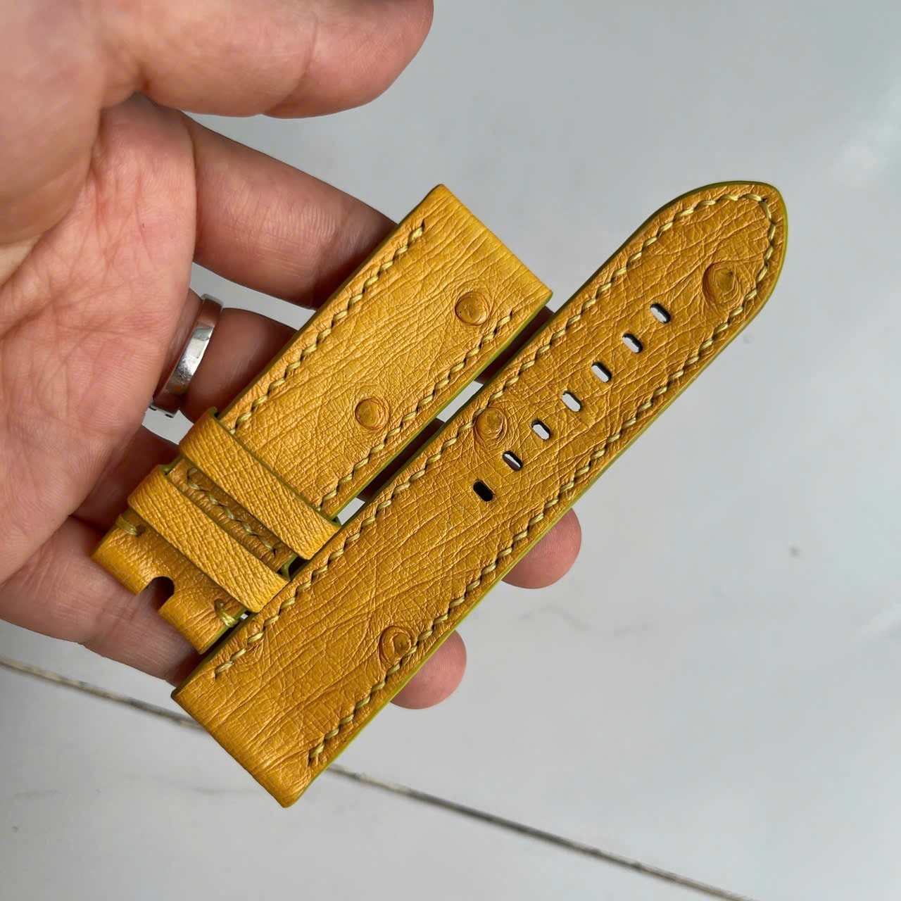 24mm/22mm Padded Yellow Genuine OSTRICH Leg LEATHER SKIN WATCH STRAP BAND