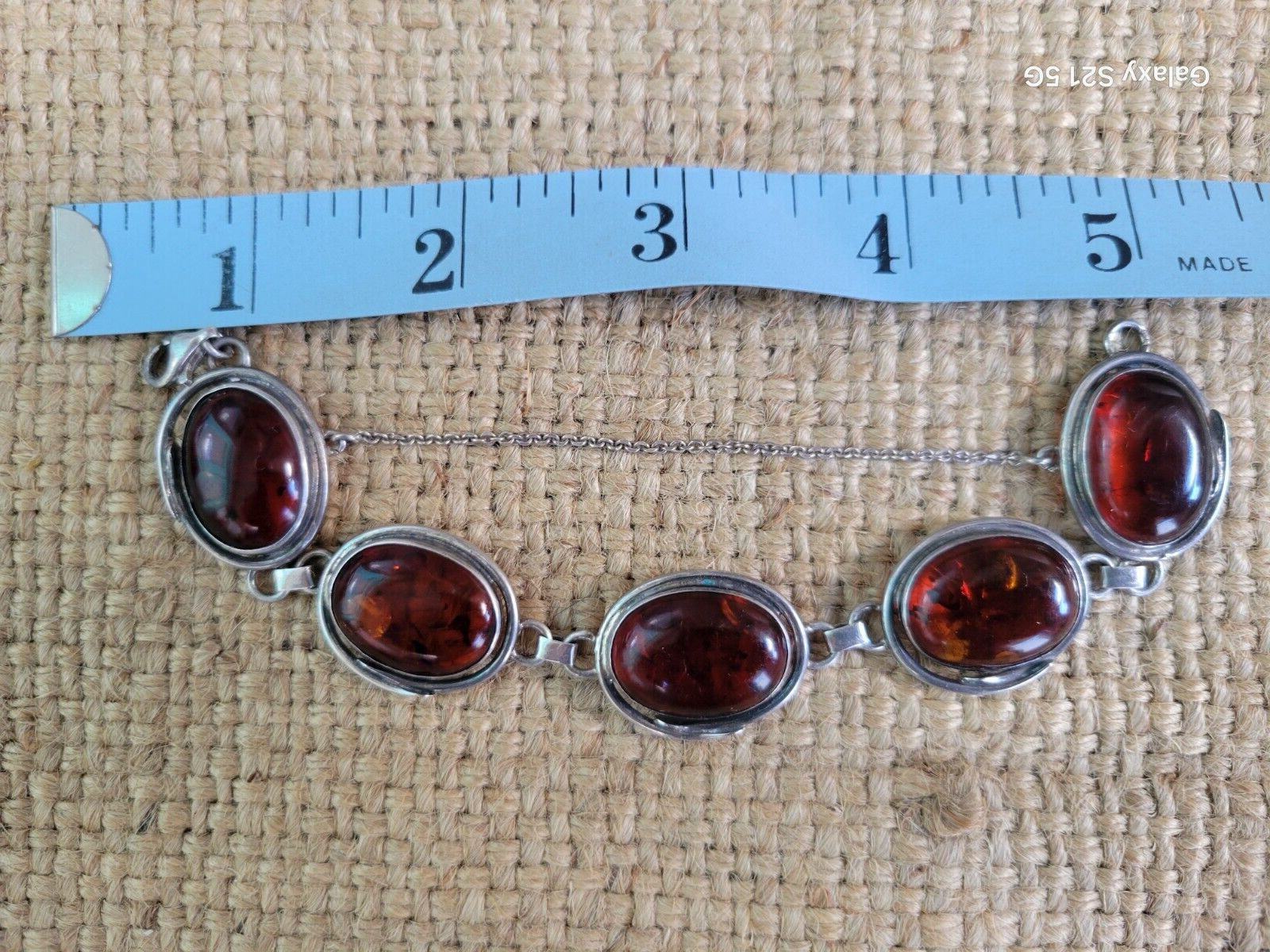 Amber Bracelet 5 Cabochons Sterling Silver Susan Cummings McClures Nsv. TN 90’s