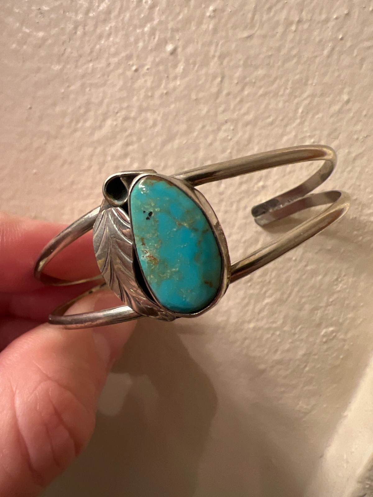 Real Turquoise Cuff, Small Size Adult, SW Alpaca ”Silver” Mexico