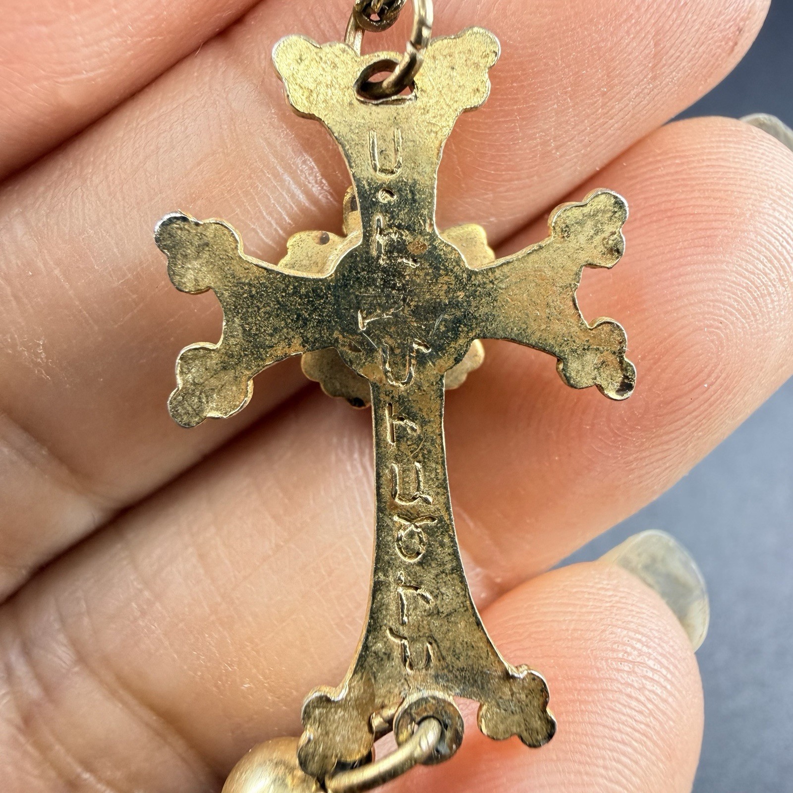 Vintage Tassel Cross Rose Ornate Necklace Pendant Gold Tone 16”