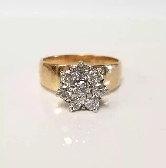 935 Argentium Silver 1.0 Ct Round Cut Moissanite Gemstone Cluster Ring For Gifts