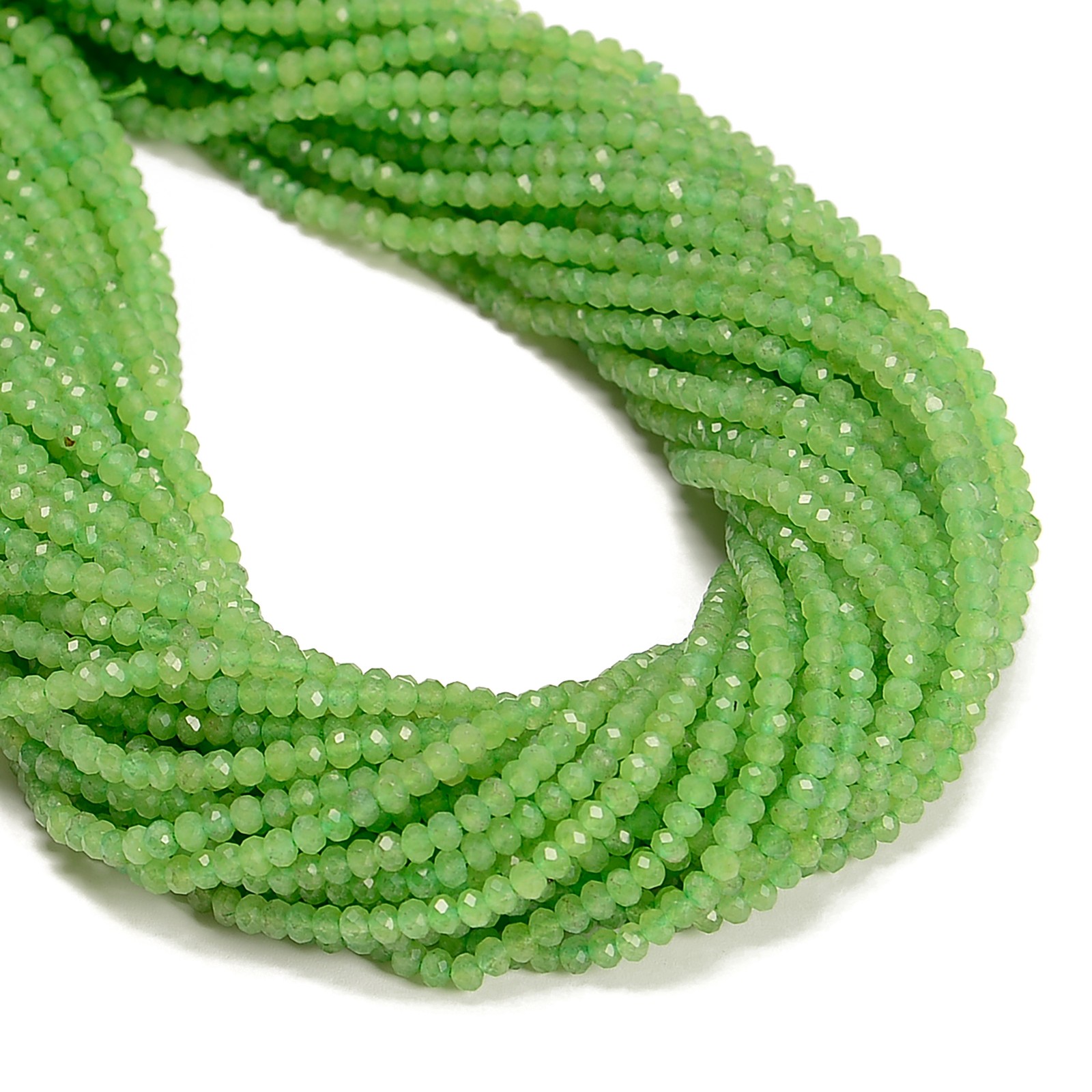 Peridot Color Dyed Jade Faceted Rondelle Beads Size 3x4mm 15.5” Strand