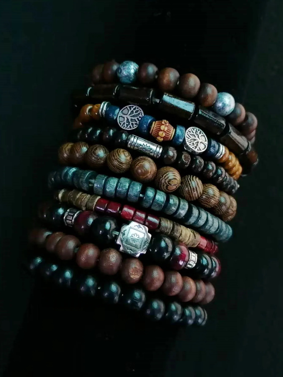 Khaki Tree 10 Pcs/Set Black Wrap Woven Fashion Handmade Men Bracelets Male Women