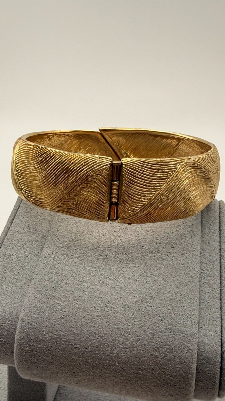 MONET Original Vintage Signed Designer MCM Modern Brush Gold Cuff Bracelet 7″