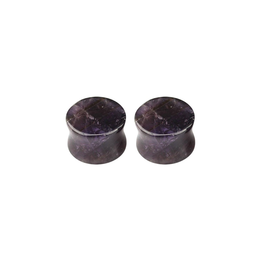 Amethyst Stone Double Flare Concave Tunnels Ear Gauges Plugs Expanders Piercing