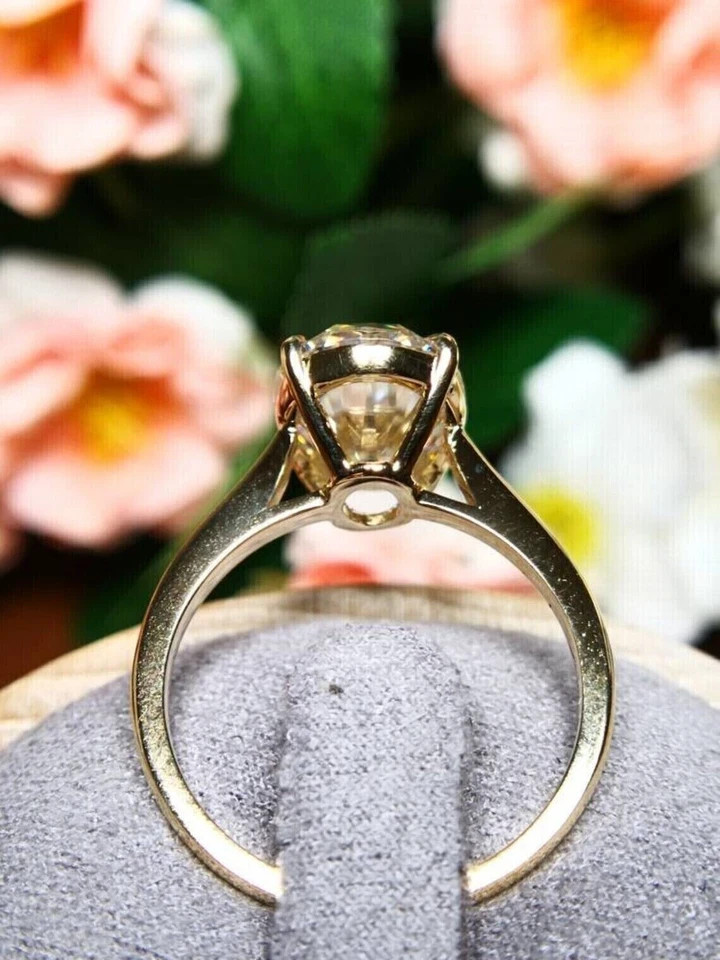 3CT Lab Created Diamond Oval Big Engagement Wedding Ring 14k Yellow Gold Plated
