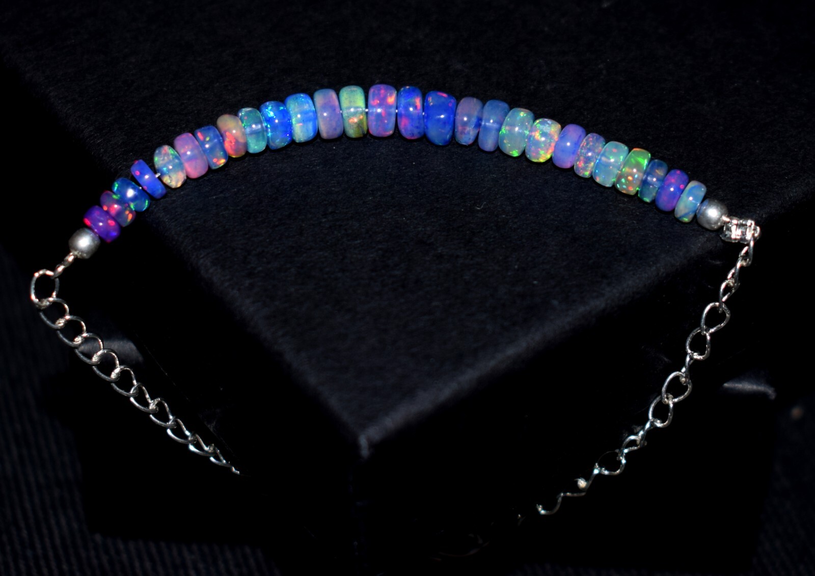 Solid 925 Sterling Silver Natural Ethiopian Opal Gemstone Beads 7″Bracelet F1922