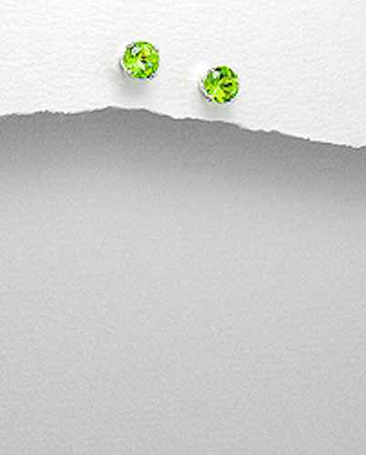 Solid Sterling Silver 5mm Genuine Green Peridot Stud Earrings 1 carat total