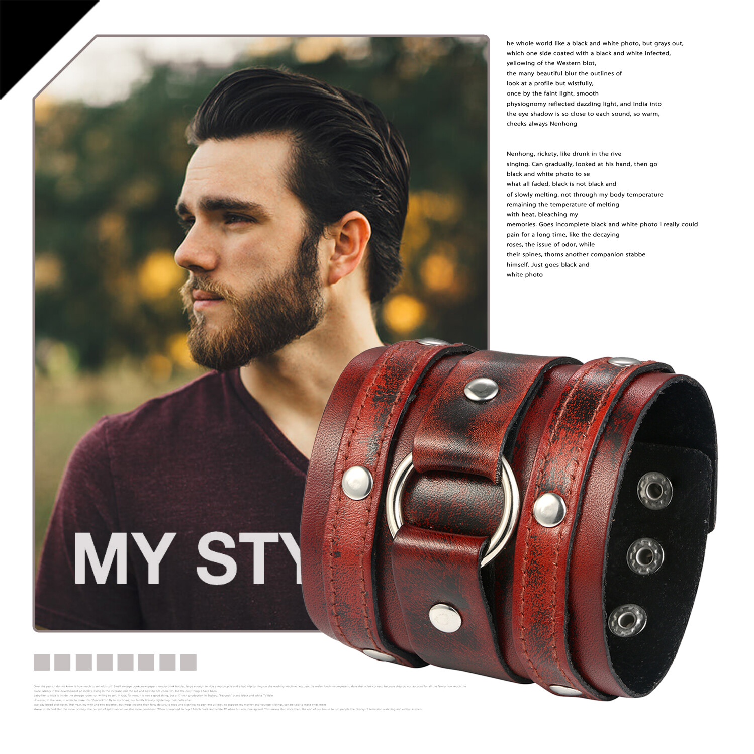 Men’s Punk Rocker Biker Gothic Heavy Wide Leather Straps Wristband Cuff Bracelet