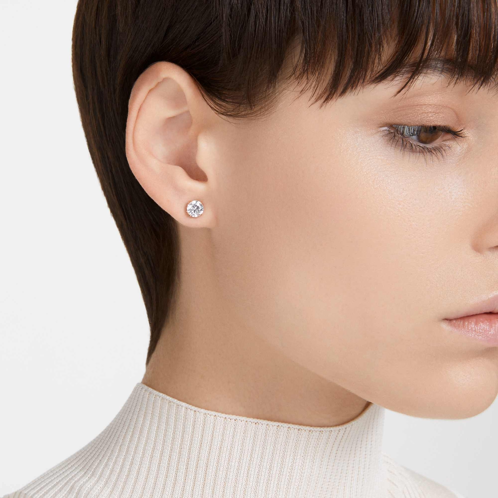 Swarovski Stilla Stud Earrings Round Cut, White, Rose Gold-Tone Plated 5638801