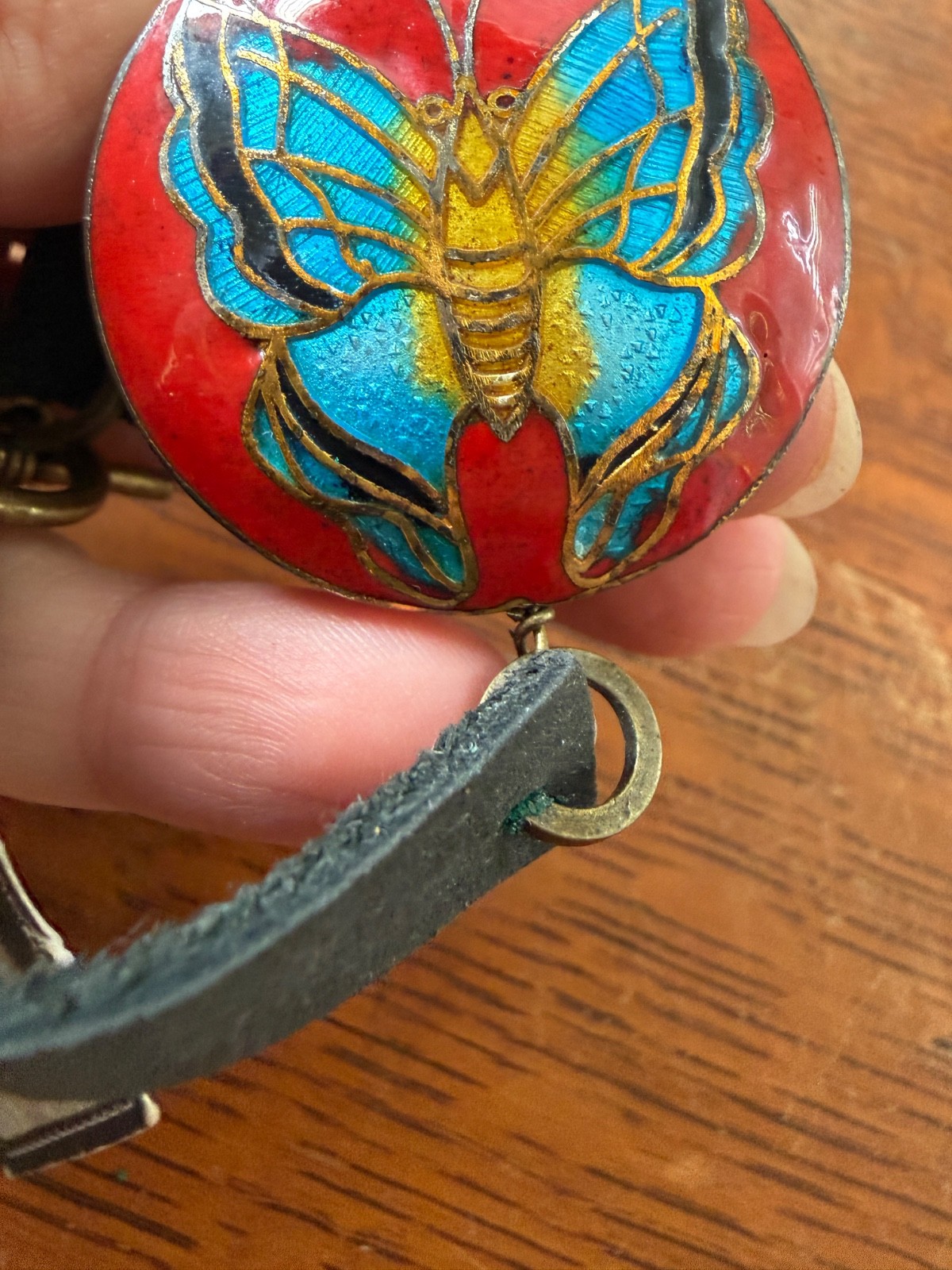 Bonnie Jonas Enamel Butterfly Bracelet Leather Strap Artisan NYC Y2K
