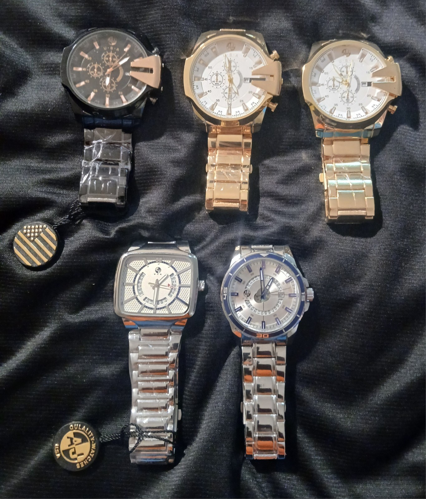 Men’s AJ Brand 5 Watch Stainless Steel Lot. Brand New 53MM AND 45MM