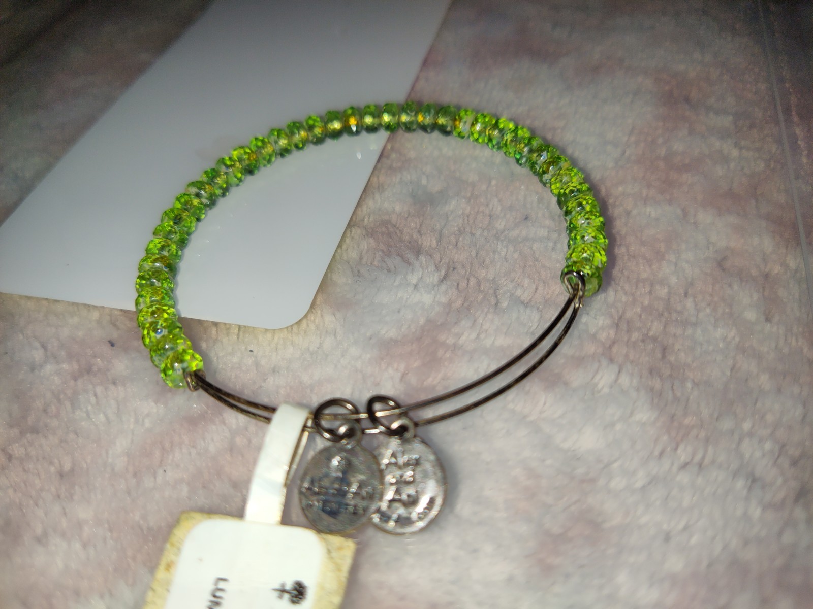 Alex And Ani Green Glass Beaded Silver Bangle Bracelet