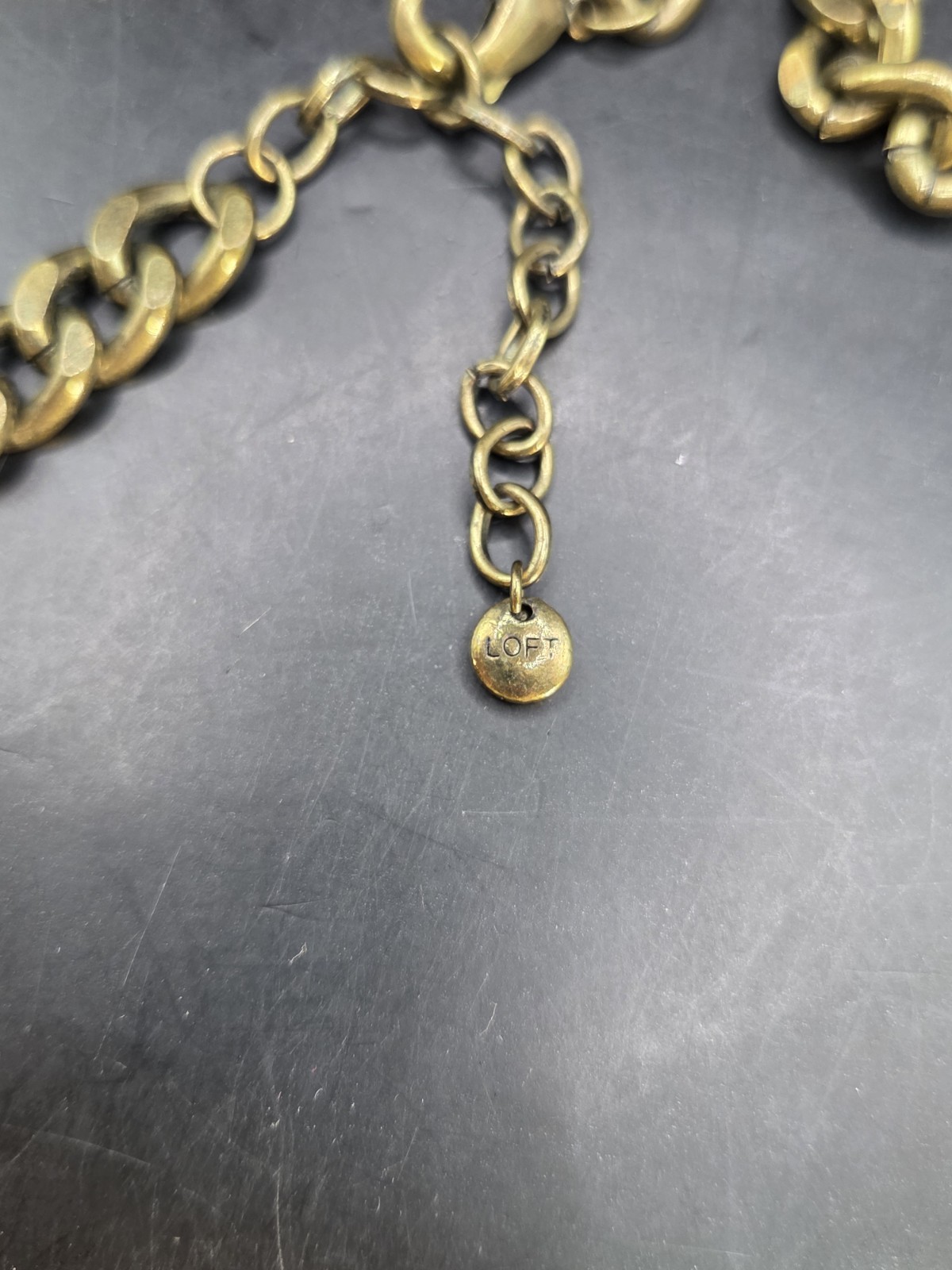 Ann Taylor Loft Rhinestone Necklace Bronze Finish Beige Ribbon 20”