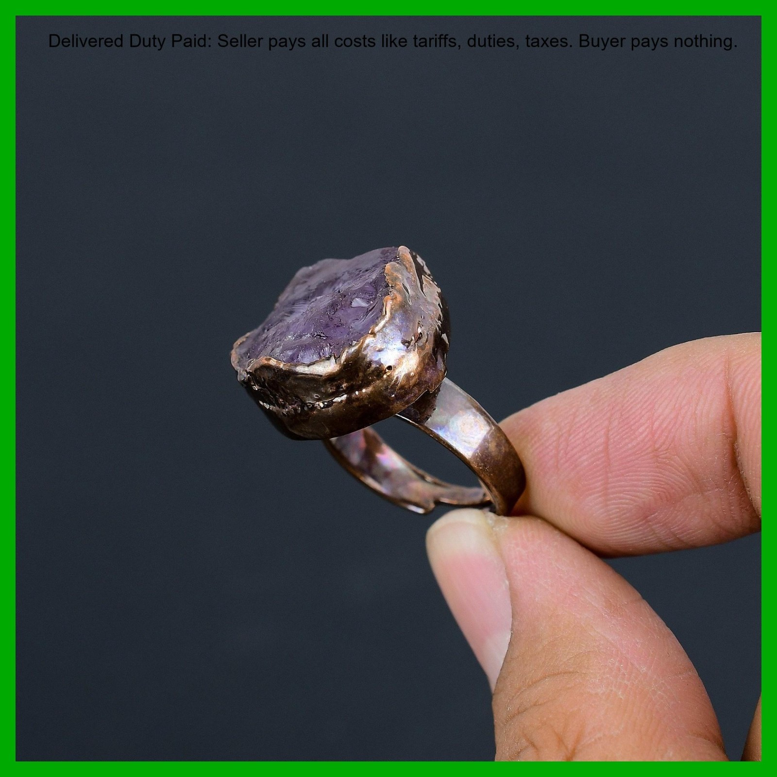 African Amethyst Rough Gemstone Stackable February Electroformed New Ring Copper