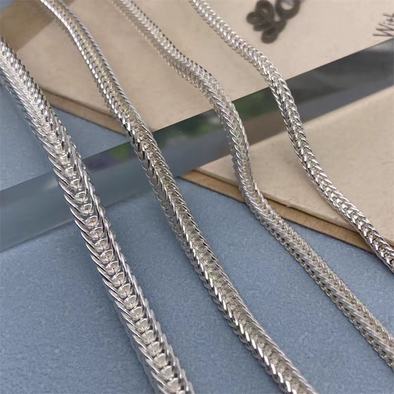 Pure S999 Fine Silver Chain Men Women 2.5mm-5mm Foxtial Link Bracelet 6-9inch